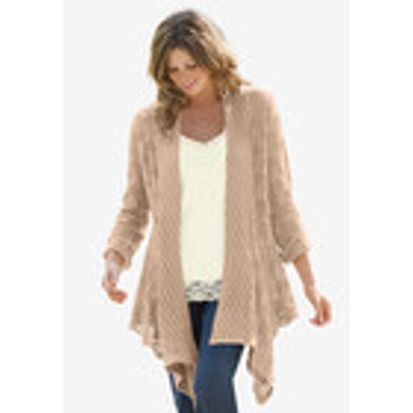 Woman Within Open Front Pointelle Cardigan - Picture 7 of 10